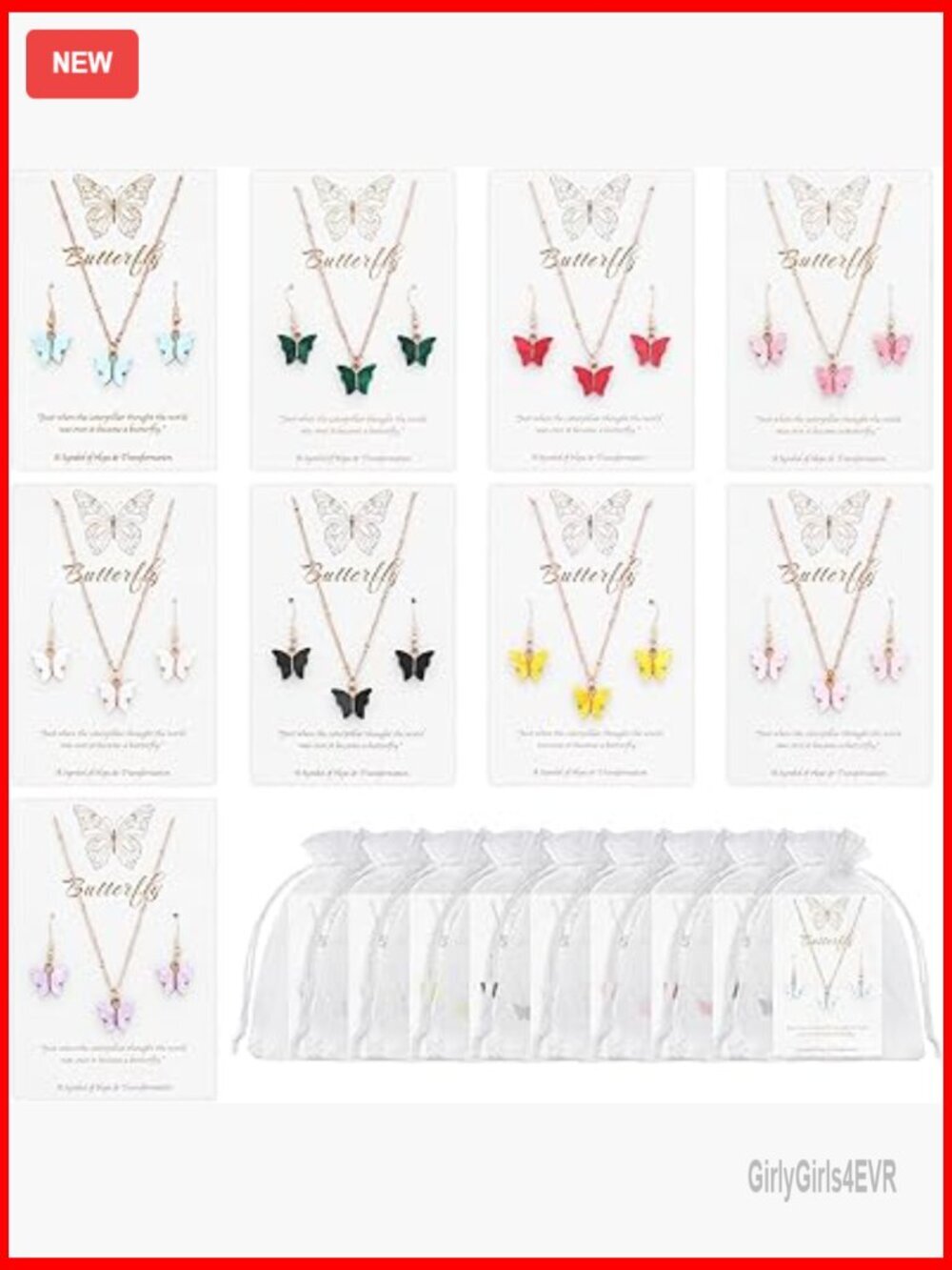 Butterfly Jewelry Set with Adjustable Necklaces and Earrings